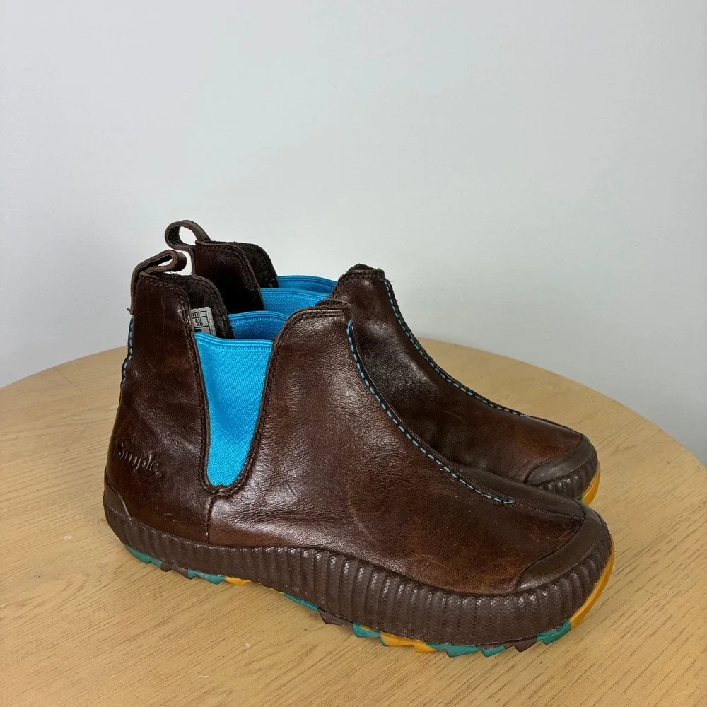 Simple Brown Leather Turquoise Chelsea Ankle Boots Womens 9 Outdoors Fall Gorp